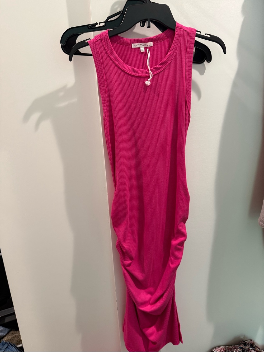 Antstar Hot Pink Ribbed Sleeveless Midi Dress
